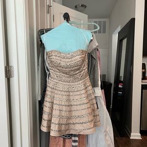 Strapless Beaded Nude Aline Mini Dress